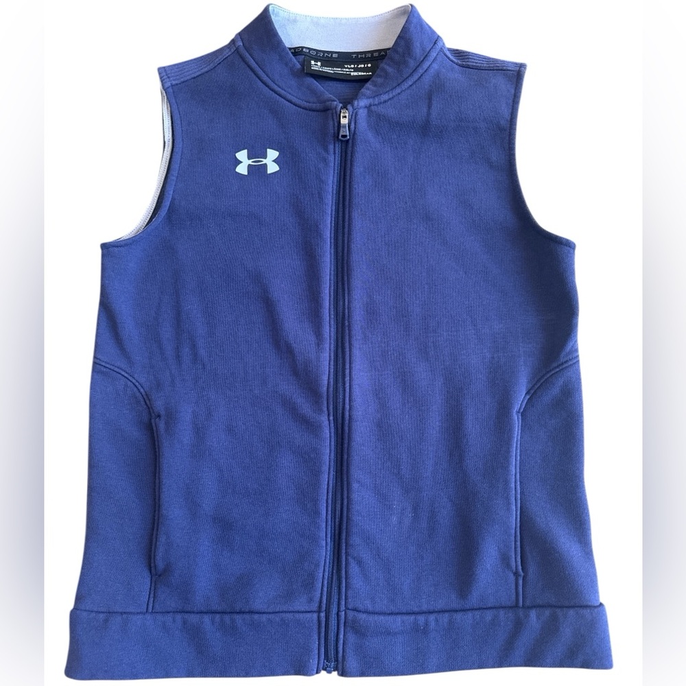 Under Armour Navy Vest Youth Large Full Zip Layer Pockets EUC Soft Golf Outdoor